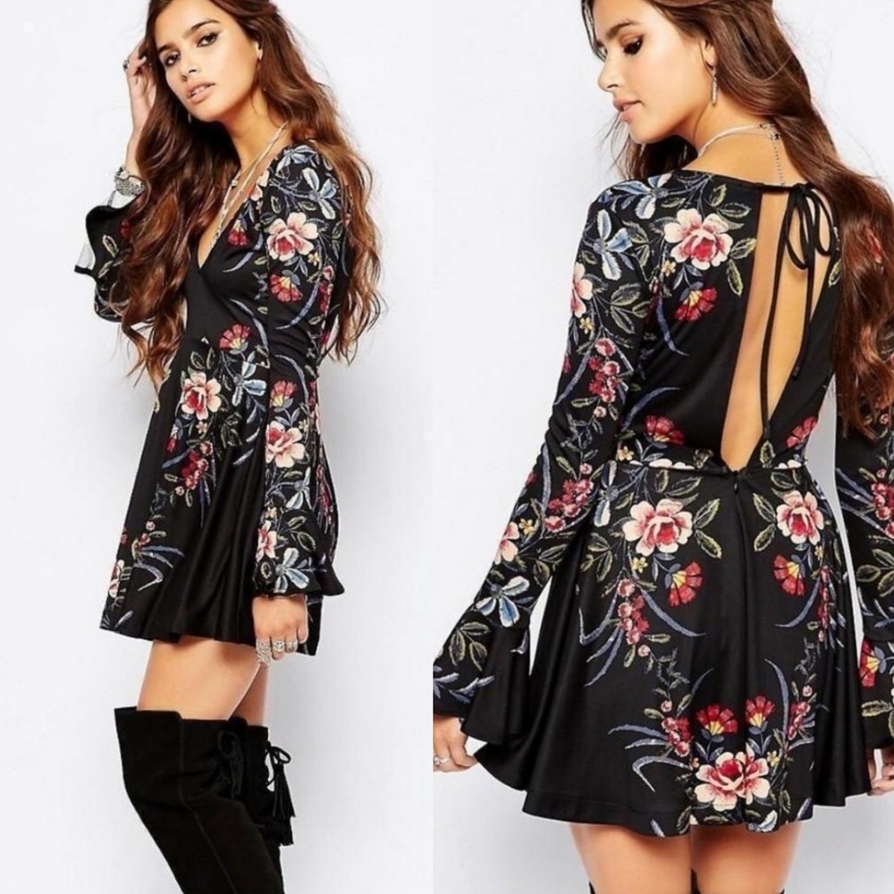 Free people long sleeve skater floral dress